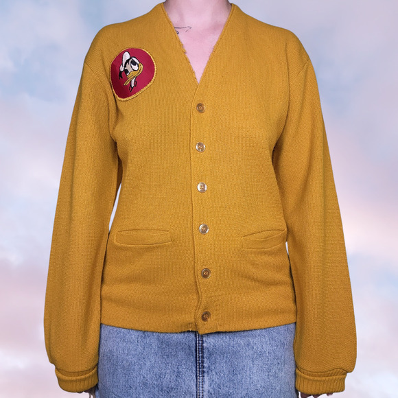 Vintage Sweaters - 50 60 Rare Vtg Campus Yellow Preppy Retro School Disney Sweater Donald Duck Sz M